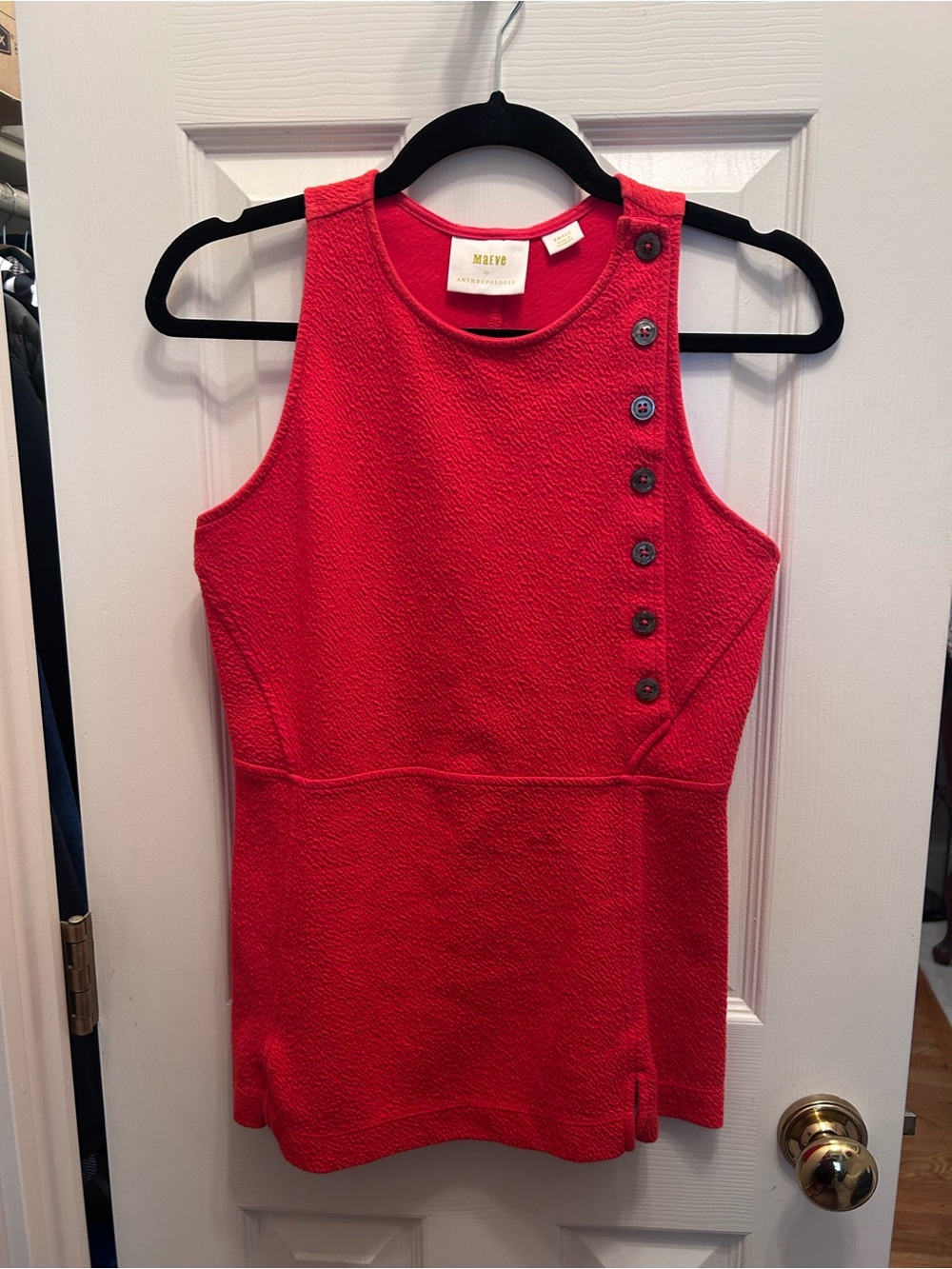 Maeve Red Sleeveless Top with Button Detail. Size Small